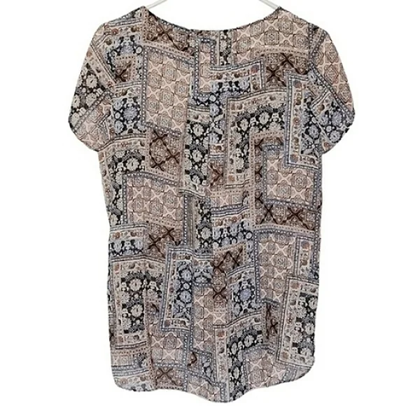 1037 * J. Jill Patchwork Print Blouse Cream Brown Size XS - Picture 3 of 8